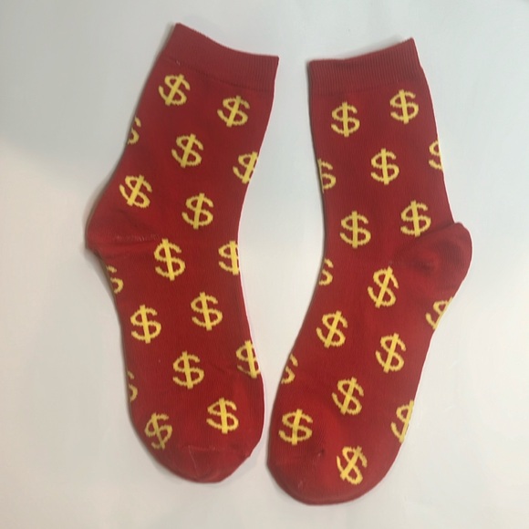 ❤️ Red and Gold Money Sign Novelty Socks Unisex - Picture 4 of 8